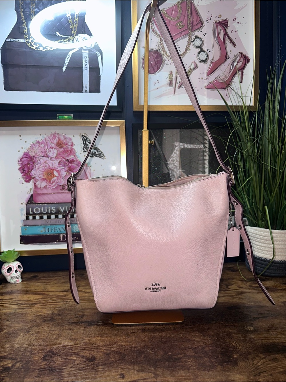 Coach Pink Pebbled Leather Shoulder Bag – Broken Zipper – AS IS